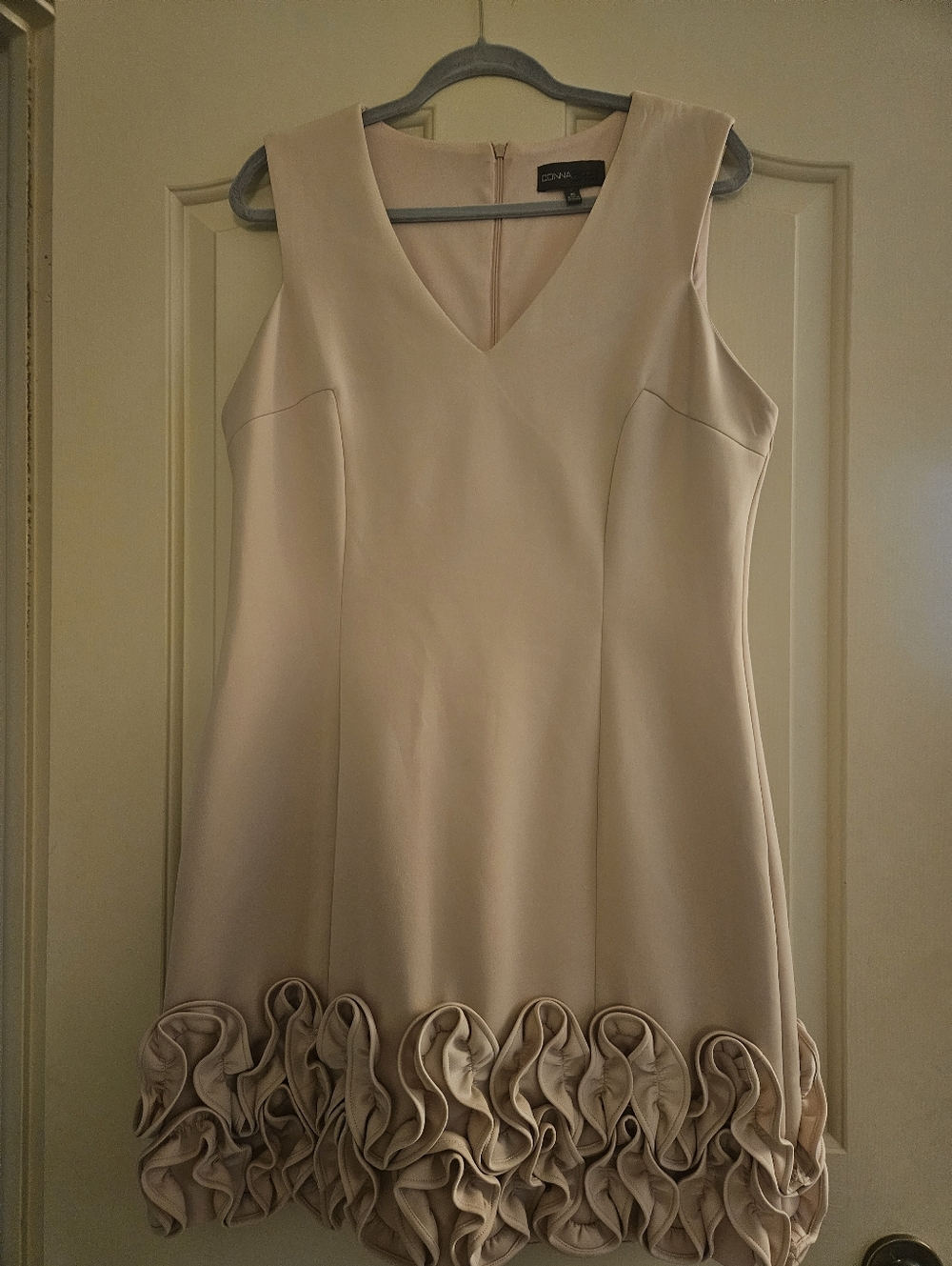 Donna Ricco Blush Pink Sleeveless V-Neck Mini Dress with Ruffle Hem